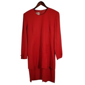 VTG Union 30's Dany Max Red Tiered Sheath Dress Sz 6 Long Sleeve Office Festive